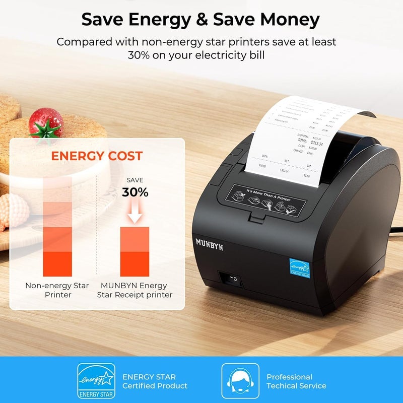 MUNBYN WiFi Receipt Printer with USB Port, 80mm WiFi POS Printer Works with Mac Windows Chromebook Linux Cash Drawer, No Support for Square, Zettle, Shopify, Kyte, Bluetooth or 5G Wi-Fi - Image 3